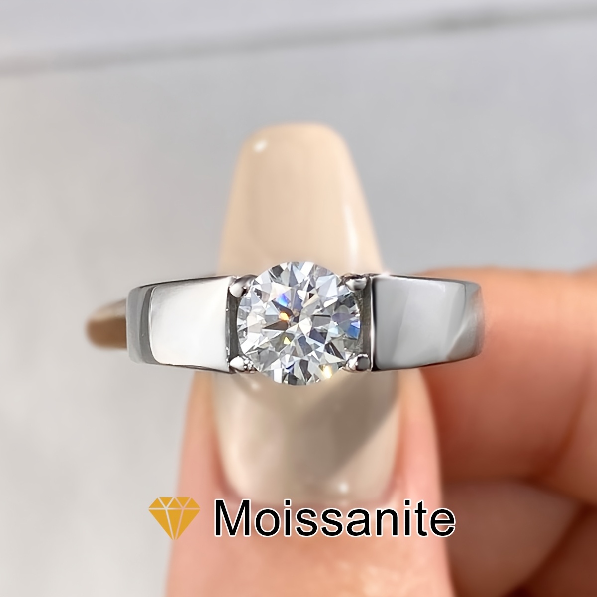 Sparkling 1ct Moissanite Men's Ring, Wedding Engagement Gift
