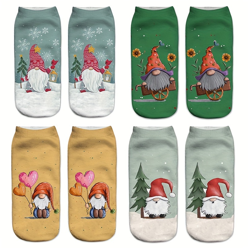 

4pcs Fun Christmas 3d Printed Ankle Socks For - Breathable Polyester, Machine Washable