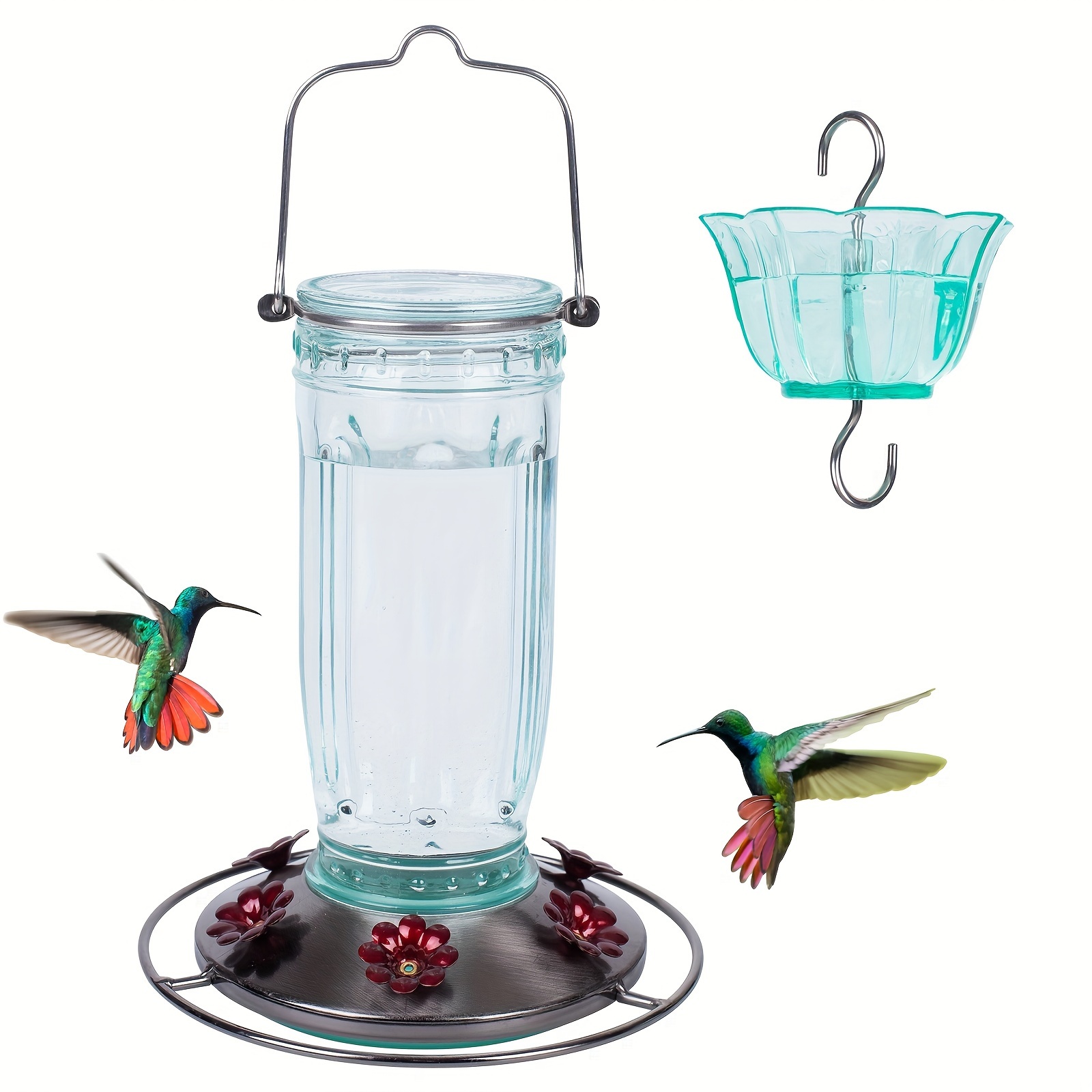 

Kingsyard Glass Hummingbird Feeder For Outdoors Wild Bird Feeder With 6 Feeding Ports Hanging For Garden Yard