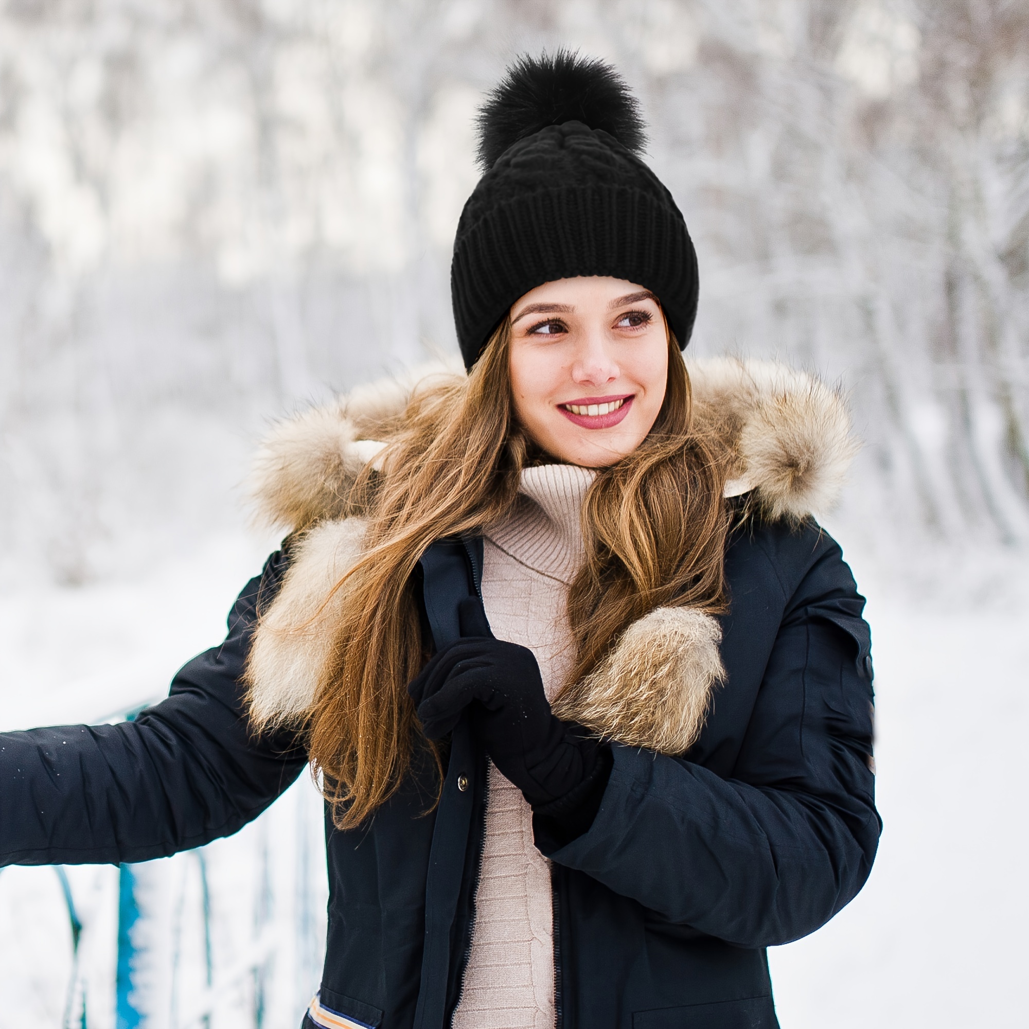 

Pom Beanie Women's Winter Soft Fleece Lined Knit Beanie Hat