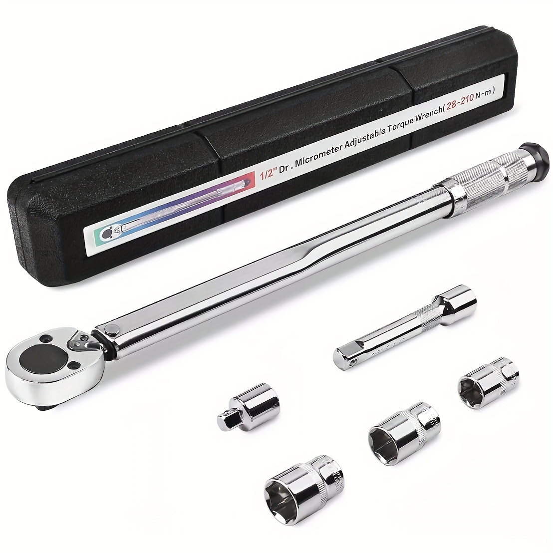 

1/2 Inch Torque Wrench Set, 28-210 Nm Torque Wrench Set With Extension Bar And Sleeves,