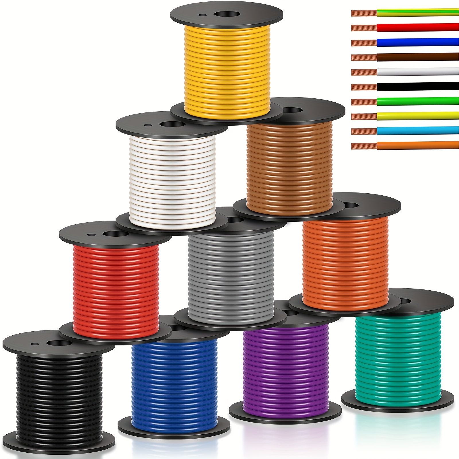 item picture a total of 10 rolls of 14 gauge wire each 50 feet long making 500 feet   this automotive   spool features copper clad aluminum wire ideal for   wiring harnesses and audio video installations