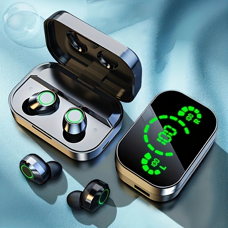 2025 wireless earbuds with LED display and mirror case