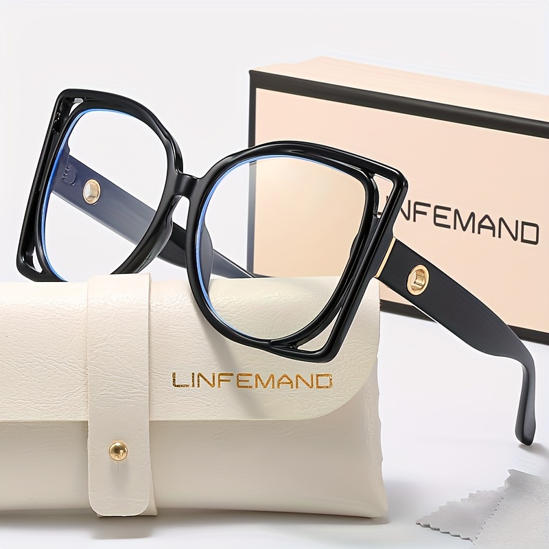 Image of Linfemand Chic Oversized Square Clear Lens Glasses For Women - Vintage Style, With Case - Perfect For Daily Wear & Office