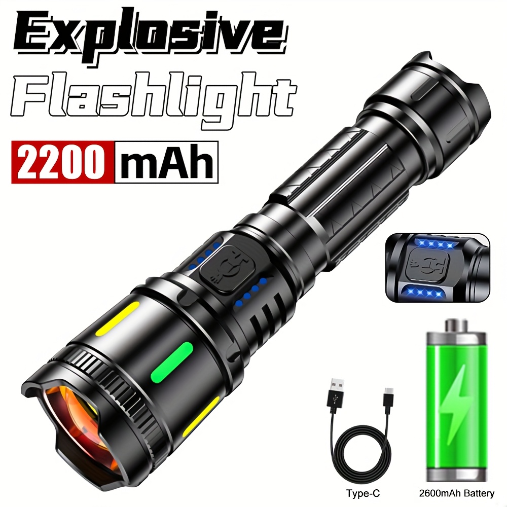 E-shop Leistungsstarke Wiederaufladbare Taschenlampe, Hohe Lumen, 4 Beleuchtungsmodi, LED Zoom-Taschenlampe, Handheld-Notfall-Taschenlampe aus