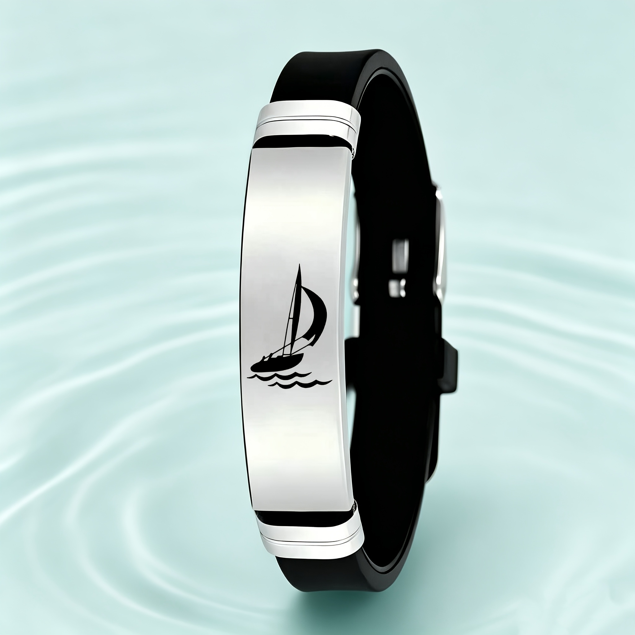 TEMU Minimalist Sailboat And Ocean Accessory, 202 Stainless Steel Silicone Bracelet. A Perfect Gift For Who Love Sailing, The Sea, And Of ,