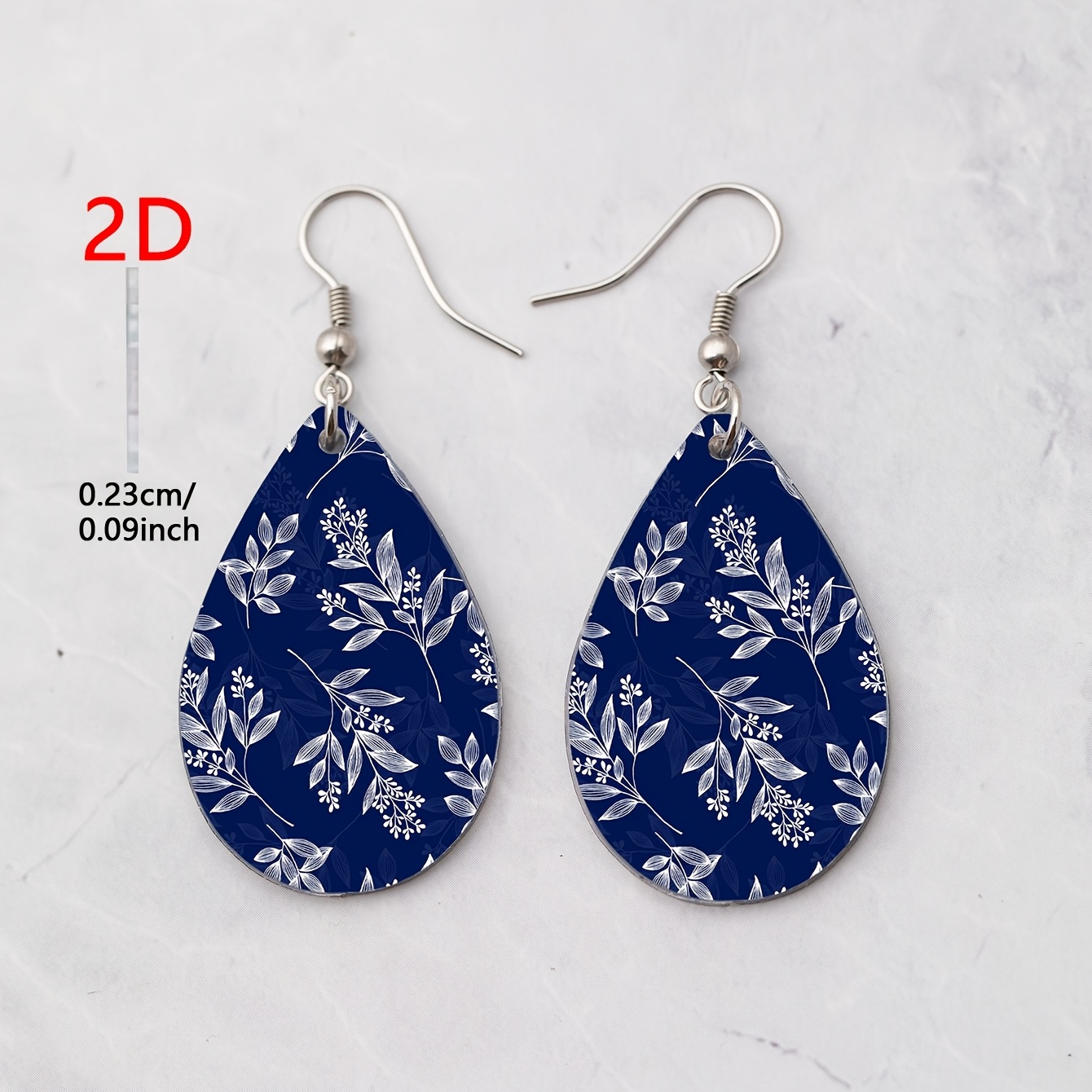 2D Flat Bohemian Minimalist Navy Blue Branch Leaf Earrings