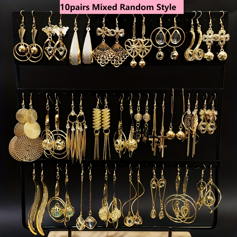 E-shop 10 Paar modische und elegante lange Haken Damenohrringe Blumen Blatt Tropfen Design Luxus Hängeohrringe Party Schmuck Set