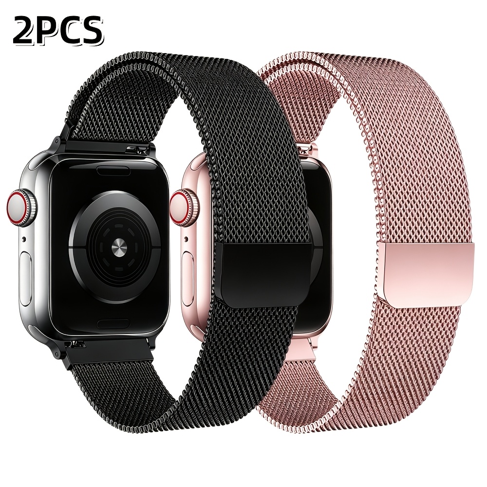 TEMU 2pcs Milanese Loop Band, Stainless Steel Milanese Mesh Strap For Watch - Exquisite Mesh Band With Magnetic Clasp - Compatible With Series