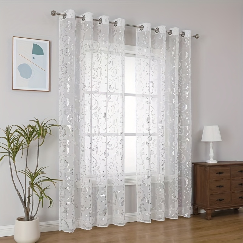 TEMU 2pcs White Sheer Moonflower Translucent Privacy Curtains, - Suitable For Hotels, Offices, Schools, Country Churches, Living Rooms, Bedrooms,
