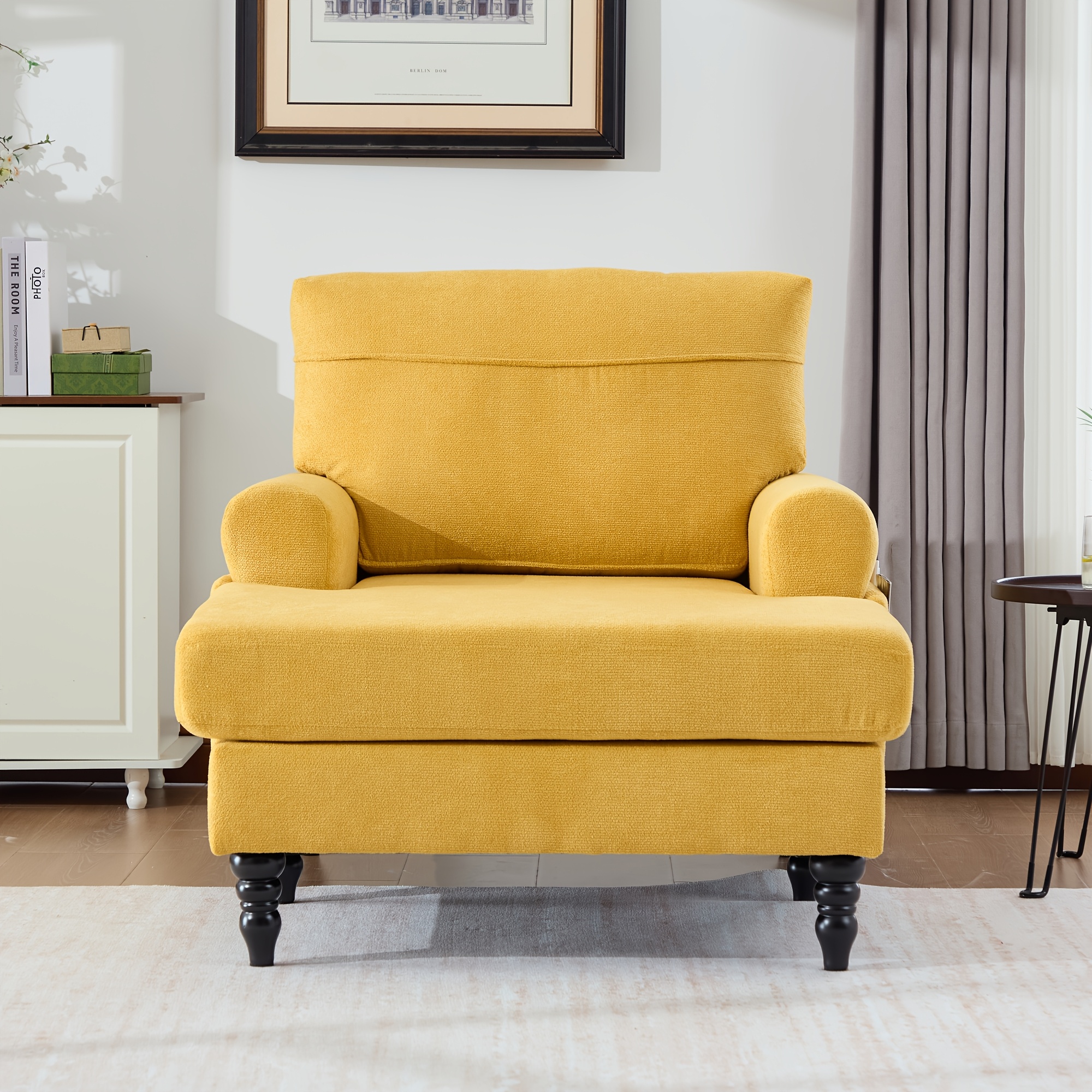 Large Size Sofa, Single Recliner With Storage Bag On The Side, With Wooden Sofa Legs, Comfortable Backrest And Armrests, Suitable For Living Room, Bedroom, Study