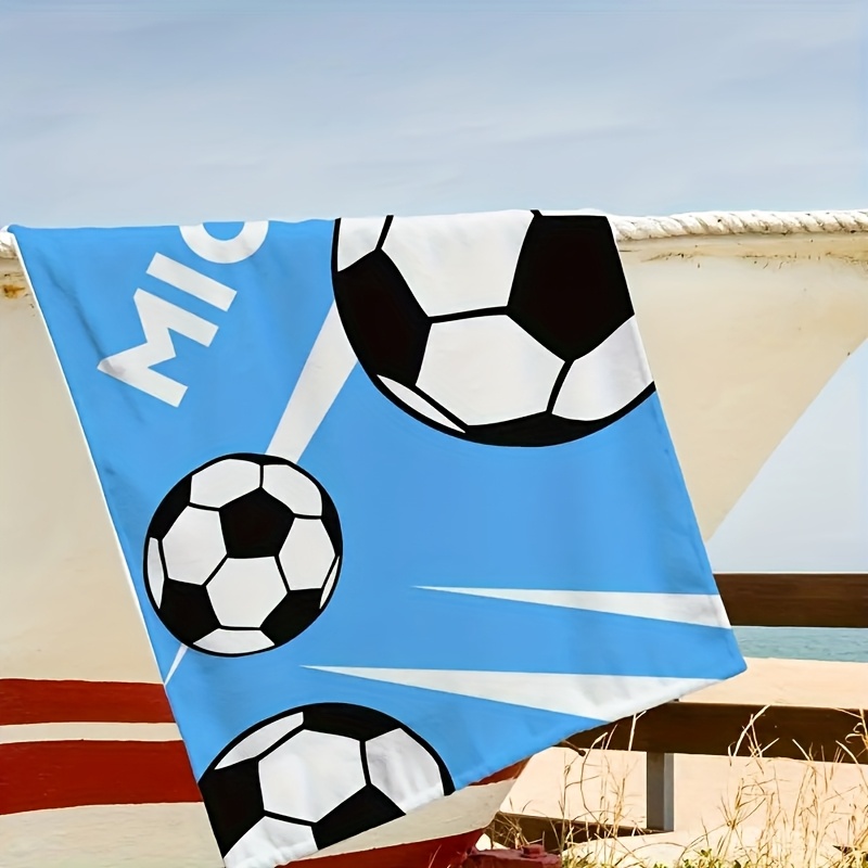 TEMU 1pc Serviette de Plage Personnalisée Football - Nom Personnalisé, Microfibre Ultra Douce, Séchage Rapide et Légère, Imprimé Balle de Foot , 100%
