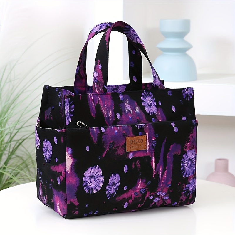 TEMU New Large Capacity Thickened Fabric Tote Bag, Fashionable And Simple Work Tote Bag With Zipper Semi-closed, Side Cup Pocket, Front Zippered