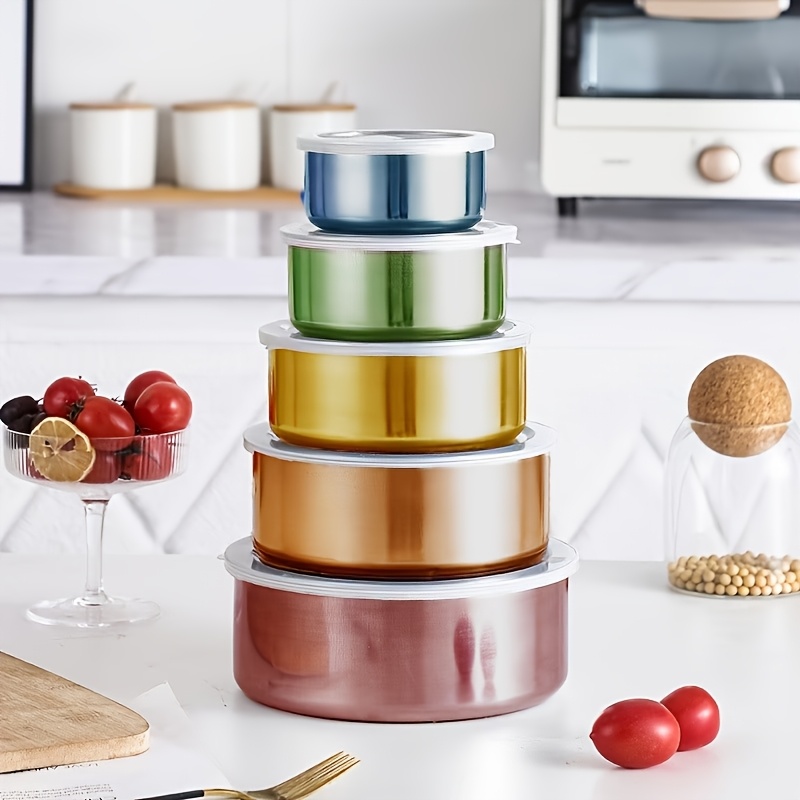 TEMU 5pcs Stainless Steel Food Storage Container Set, Suitable For Food Preparation, Storage, And Handling - Leak-proof, Stackable, Multi-functional