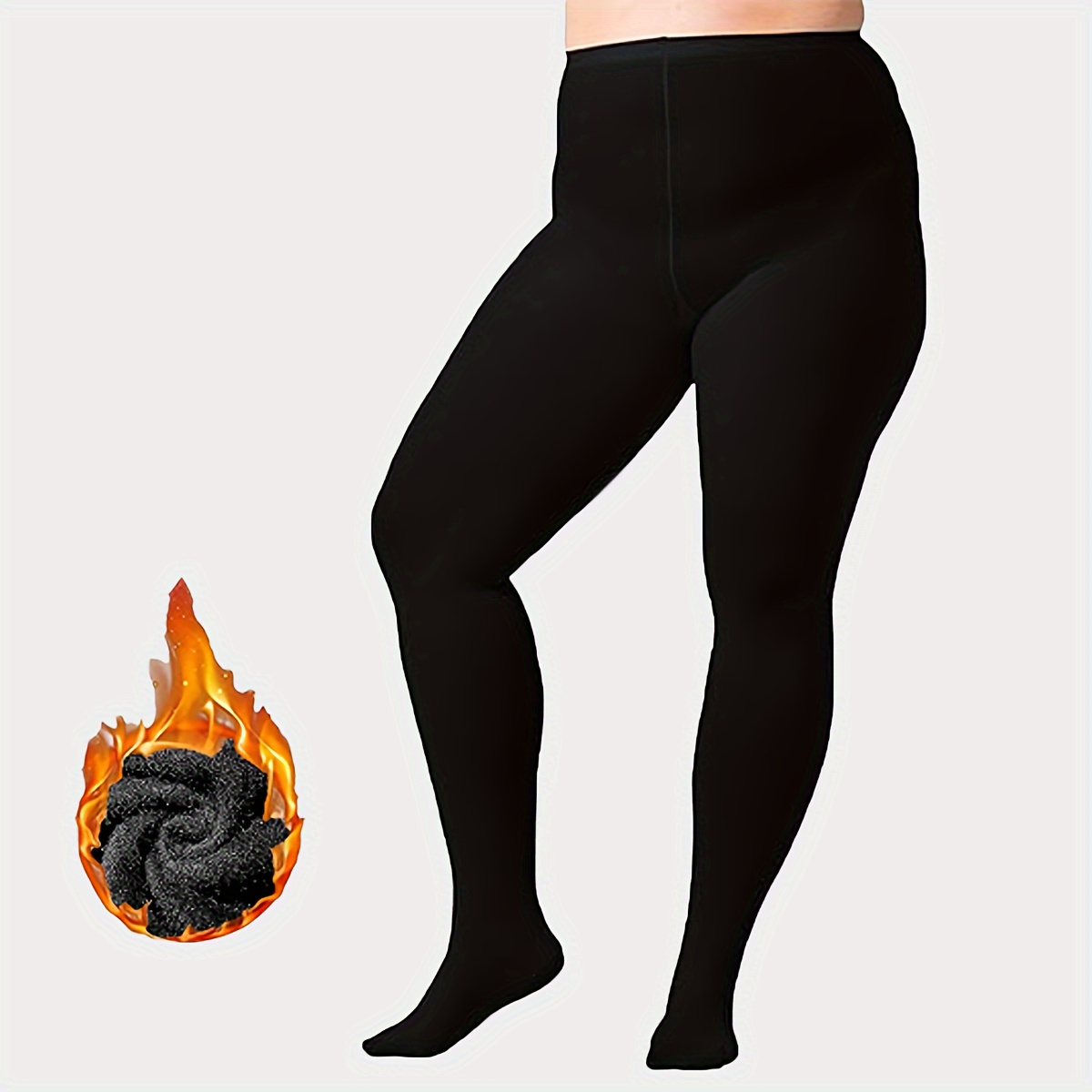 1/2 Pairs Women's Plus Stylish Tights, Plus Size Solid Warm Fleece Opaque High Waist Slim Fit Pantyhose For Fall & Winter