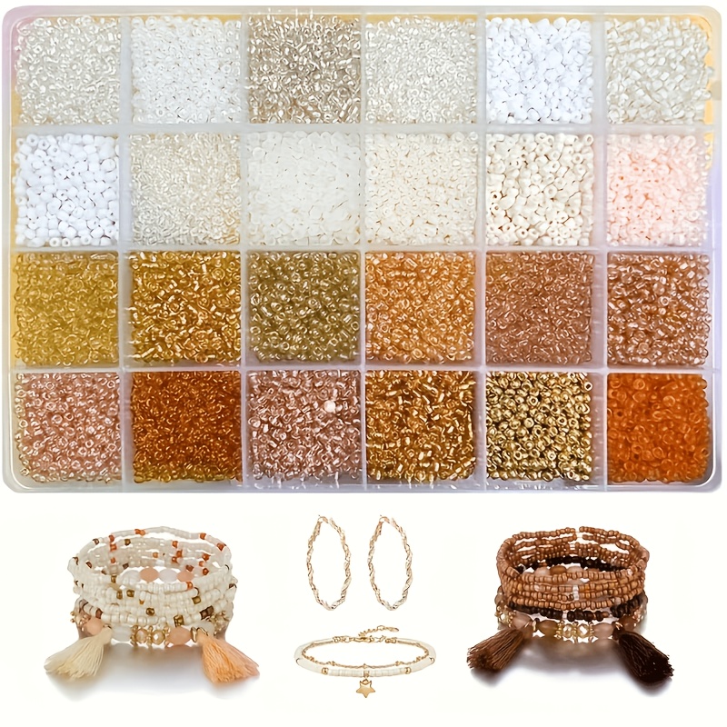 TEMU 15200pcs 2mm Glass Bead Set In White And Champagne, Bohemian Style Beads, 2mm Glass Beads For Jewelry Making, Crafts, Handmade Gifts, Artisan