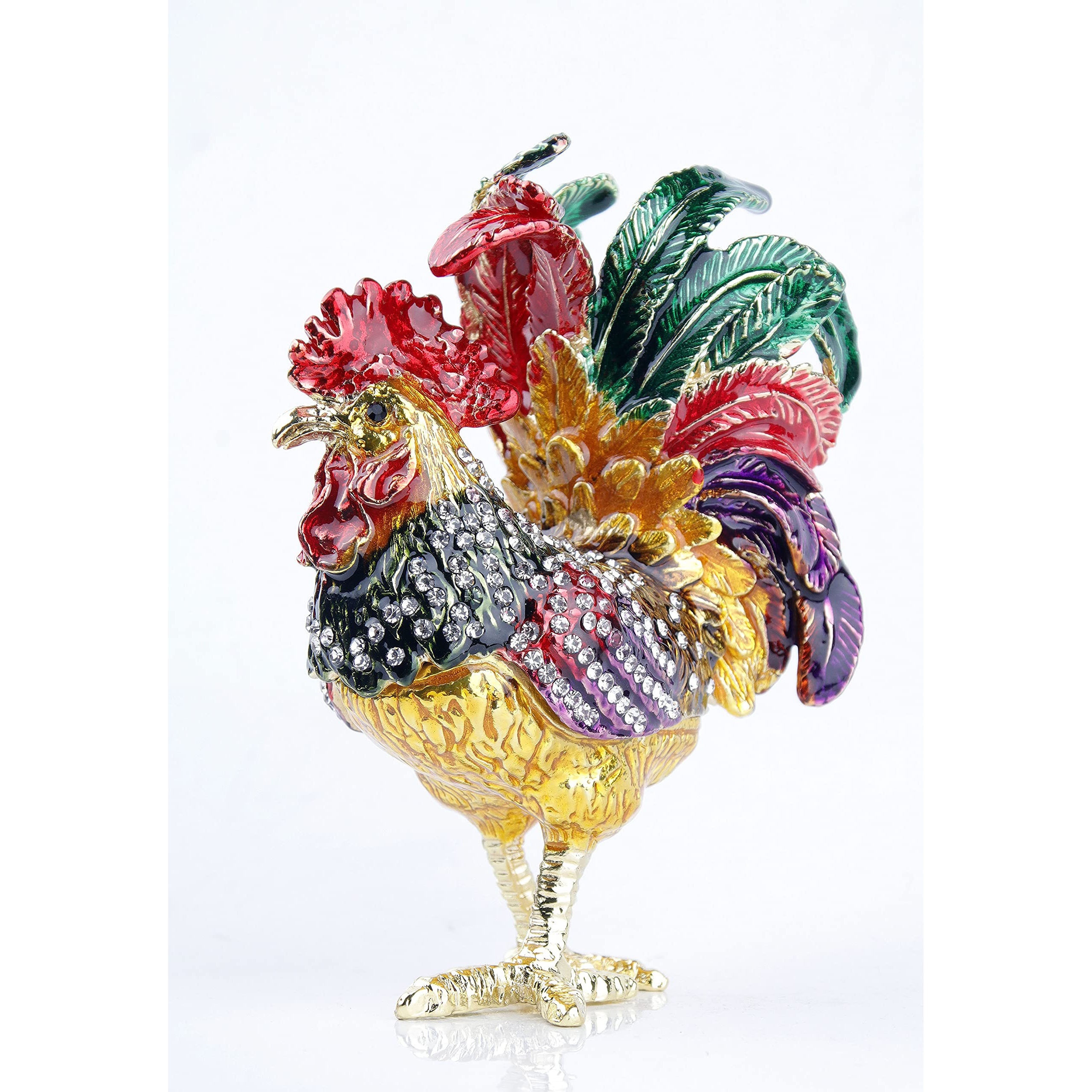 

Enameled Rooster Jewelry Trinket Box Hand-painted With Hinged Lid - Collectible Rooster Figurine For Home Decor Gift