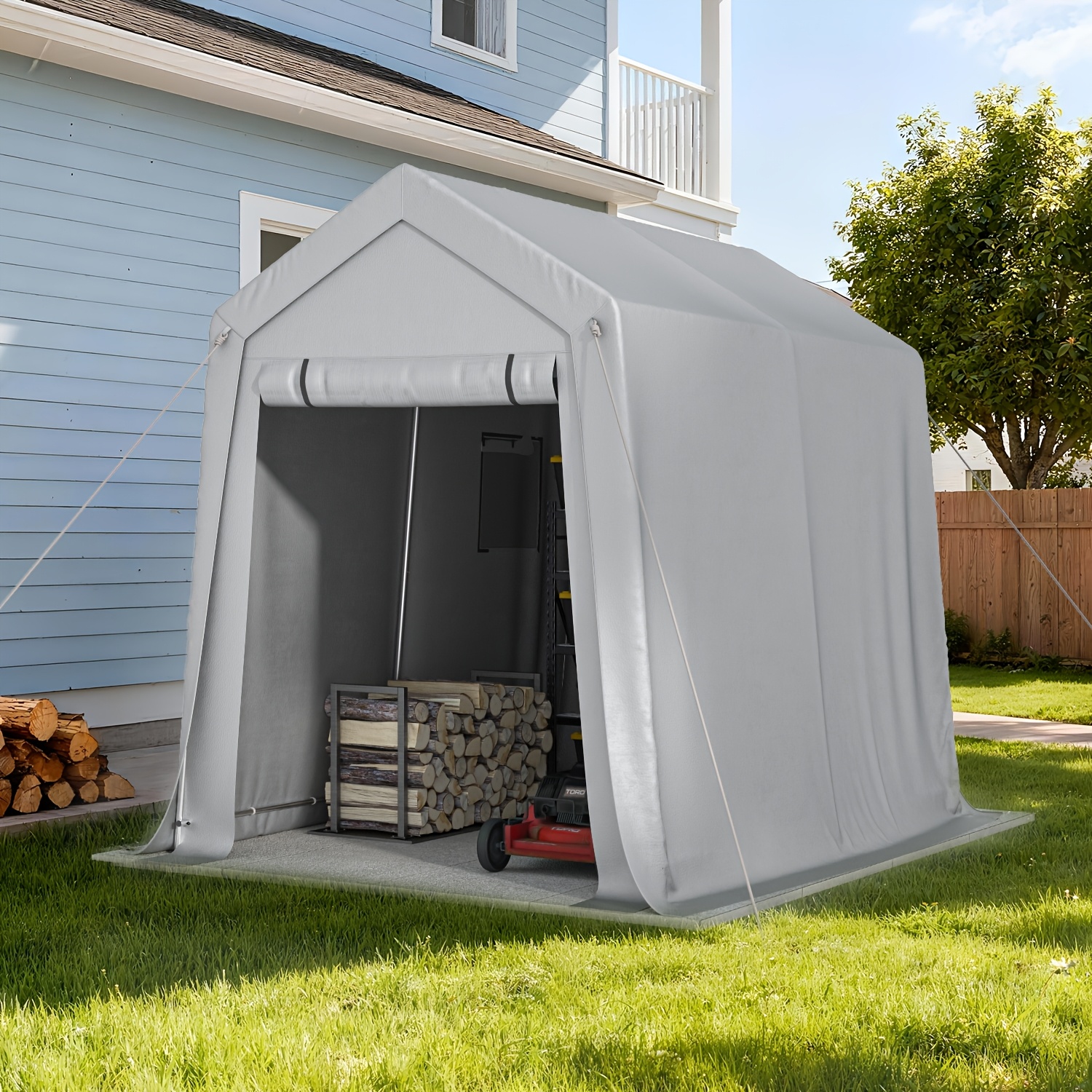 TEMU 240 X 170 Cm Heavy Duty Outdoor Metal Steel Storage Shelter, Portable Carport With Instant Setup, Garage Shed For Tractor, Lawn Mower, Snow