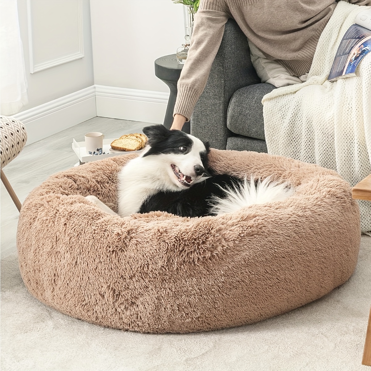 

Calming Dog Bed (39.3in/47.2in) For Medium And Large Dogs Comfortable Pet Bed Fur Donut Cuddler Up To 44/77.1lbs