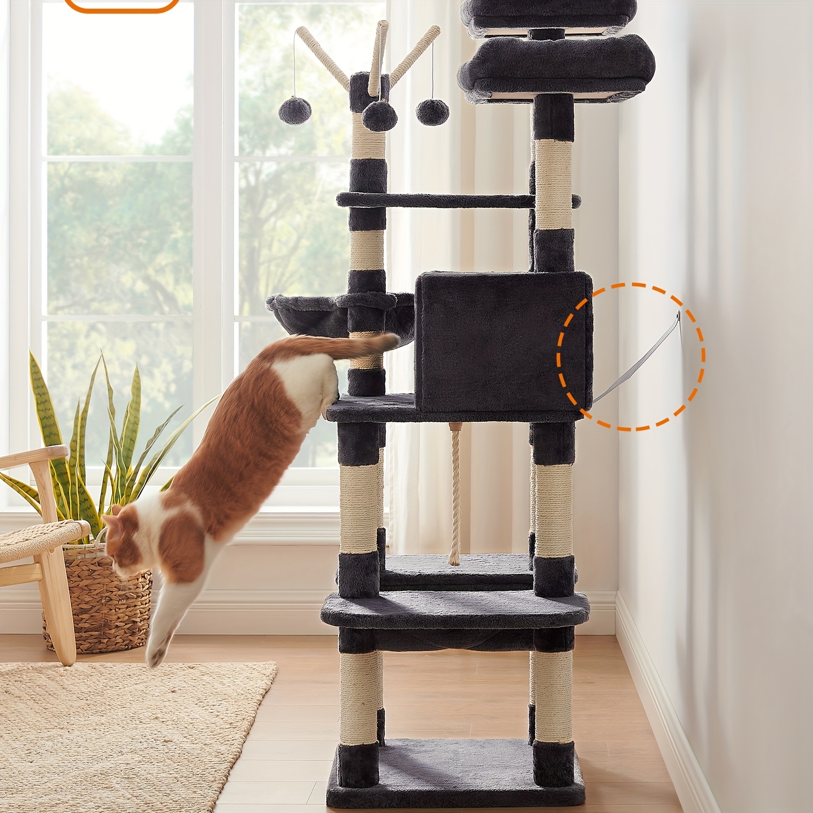 E-shop Rauchgraues Katzenbaum, 164 cm hoch, zum Kratzen gedacht