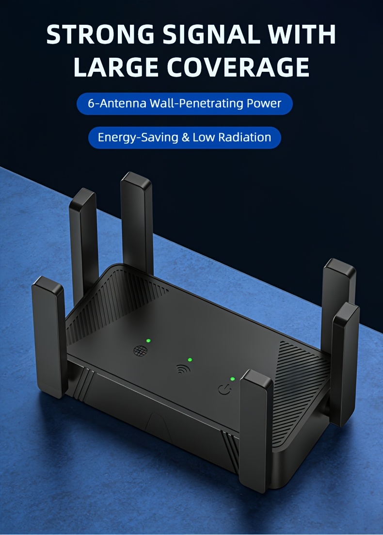 Home Smart Wireless Controller, 6-Antenna Portable Desktop 300m WiFi 6 Router, Supports 1 WAN + 4 LAN Ports, with 4 Powerful Functions: Repeater, AP, Router, and Dial-up