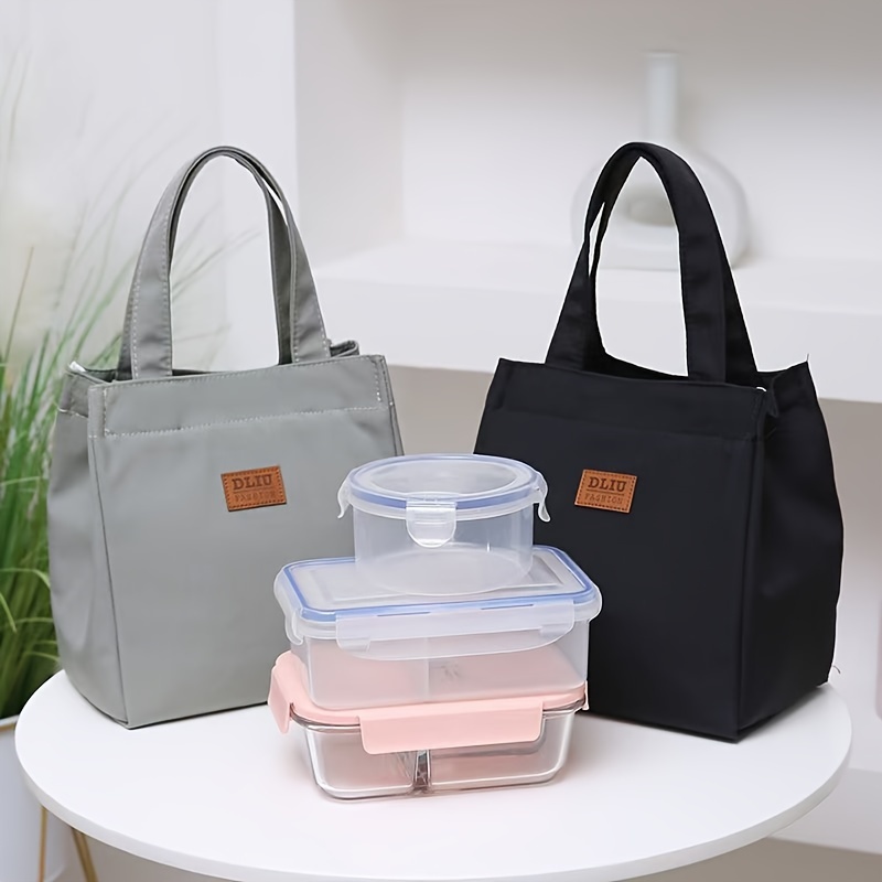 

1pc Oxford Cloth Lunch Bag With , Foldable Bento Tote With Hand Washable Portable Food Storage Bags For Office, Travel - Black