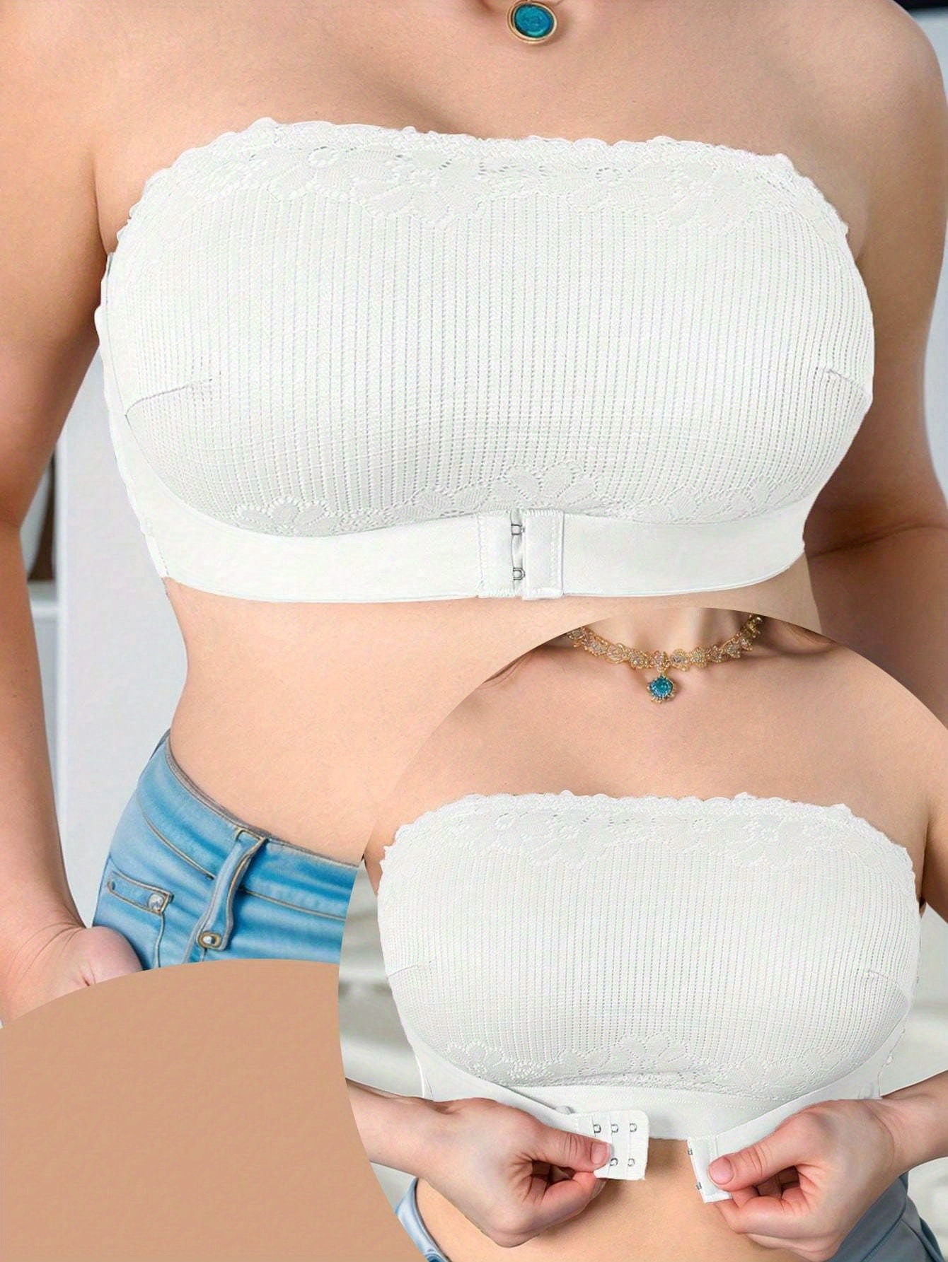 Plus Size Women's Front Closure Strapless Bra, Wire-Free Casual Comfortable Thin Bra with Beautiful Back Design