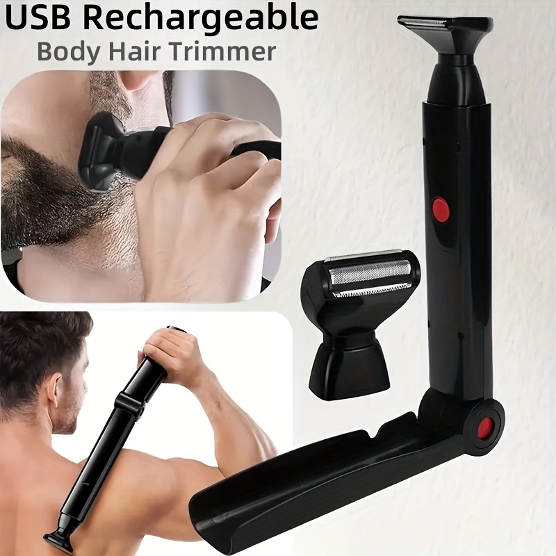 mens foldable back hair trimmer   electric back shaver with a long handle featuring two shock absorbing telescopic heads suitable for trimming underarm and chin hair Product details 2