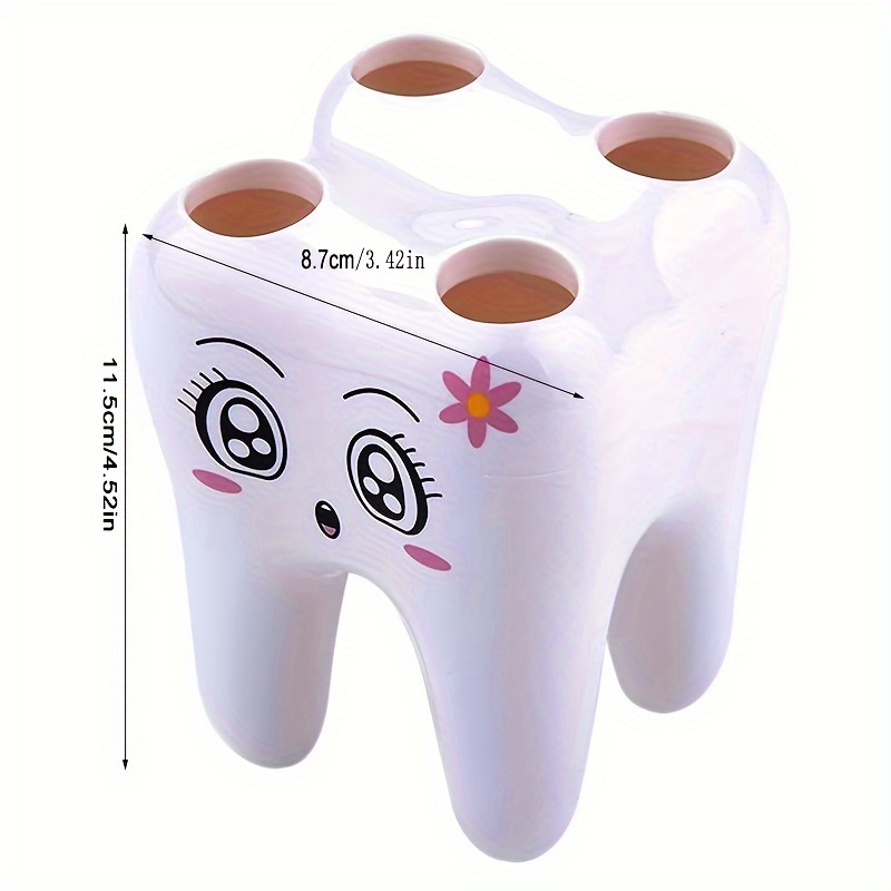 1pc toothbrush holder organizer cartoon design tooth shape holder with 4 holes bathroom accessories details 3