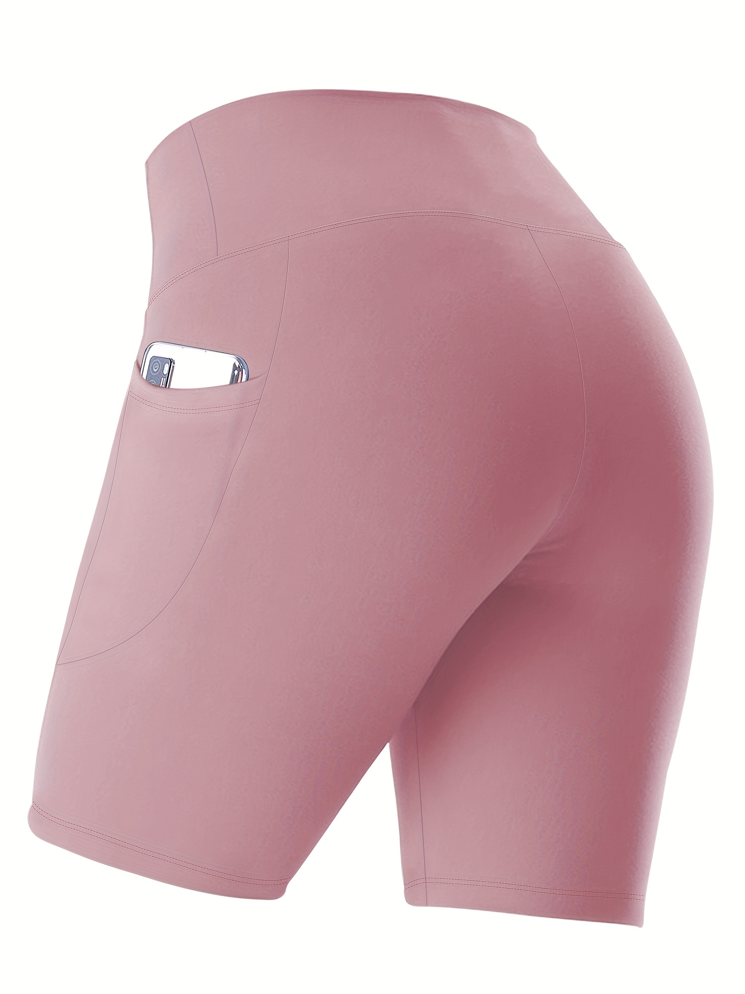 Women's High-Waisted Plus Size Side Pocket Shorts, Breathable Workout Leggings For Women, Fitness Apparel