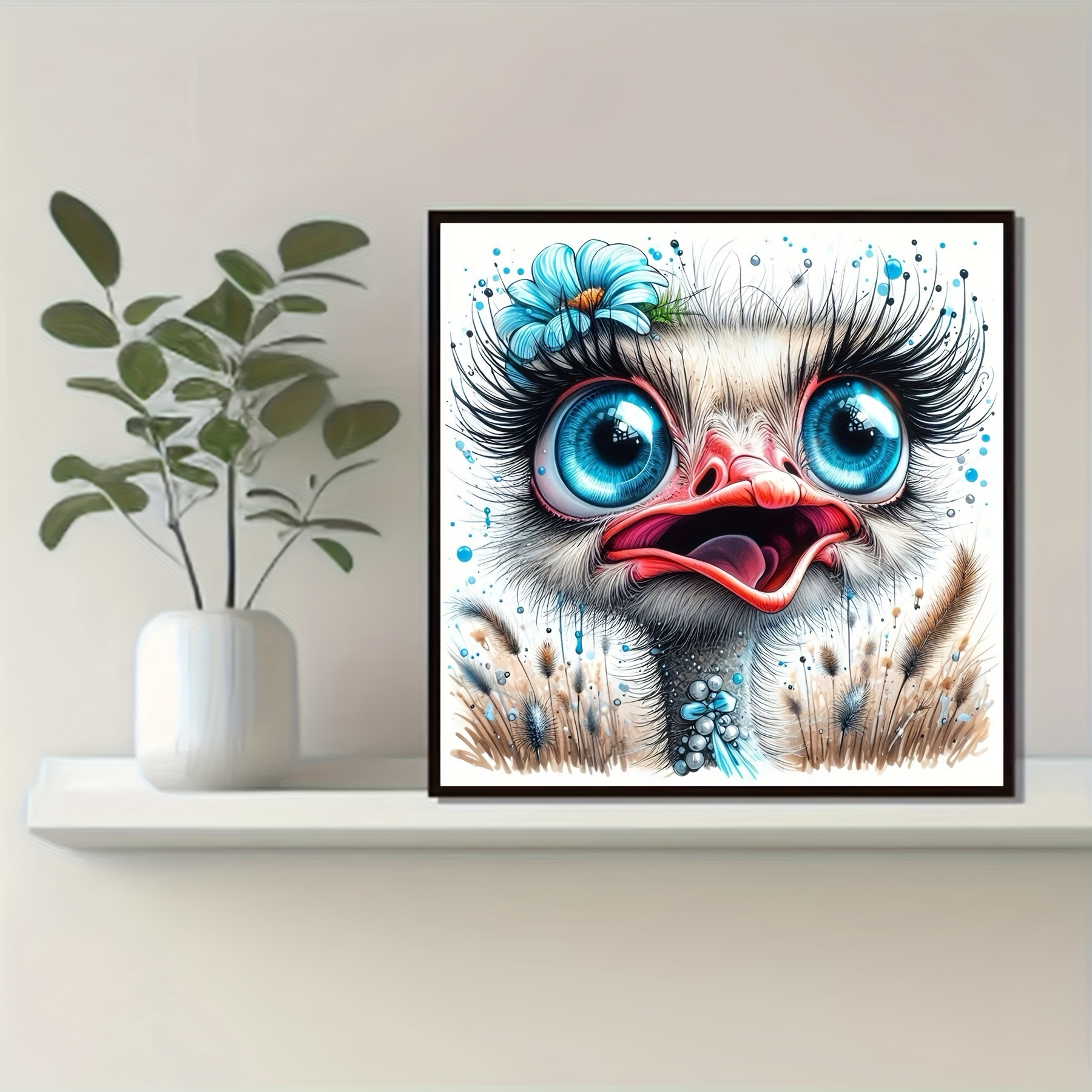

5d Diy Diamond Painting Kit | Animal Theme Ostrich Design | Round Full Drill Canvas | Wall Decor Art & Craft | Home Decoration Gift Set | Includes Accessories | 30x30cm (11.8x11.8 Inch)