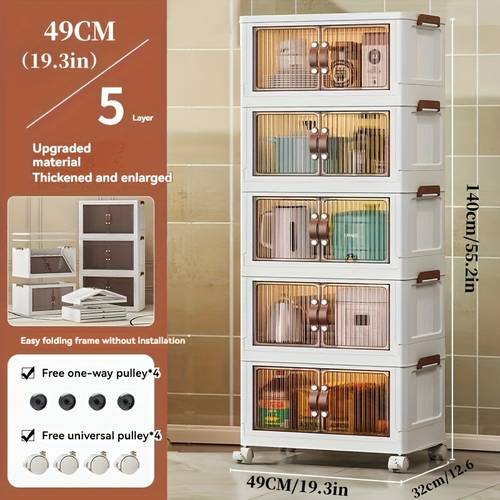 49cm 19 3 3 4 5 pack white extra large foldable lidded stackable wheeled storage cabinet for clothes bedding snacks and space saving closet durable organizer bedrooms and game rooms