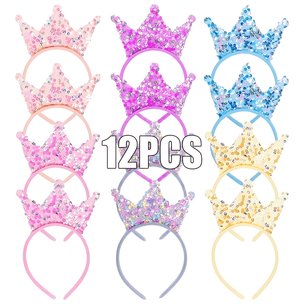 TEMU 12pcs Couronnes de Princesse pour Cheveux, Serre-têtes Couronne à Paillettes, Tiare Étincelantes et Ornements de Cheveux Couronne, Convient pour