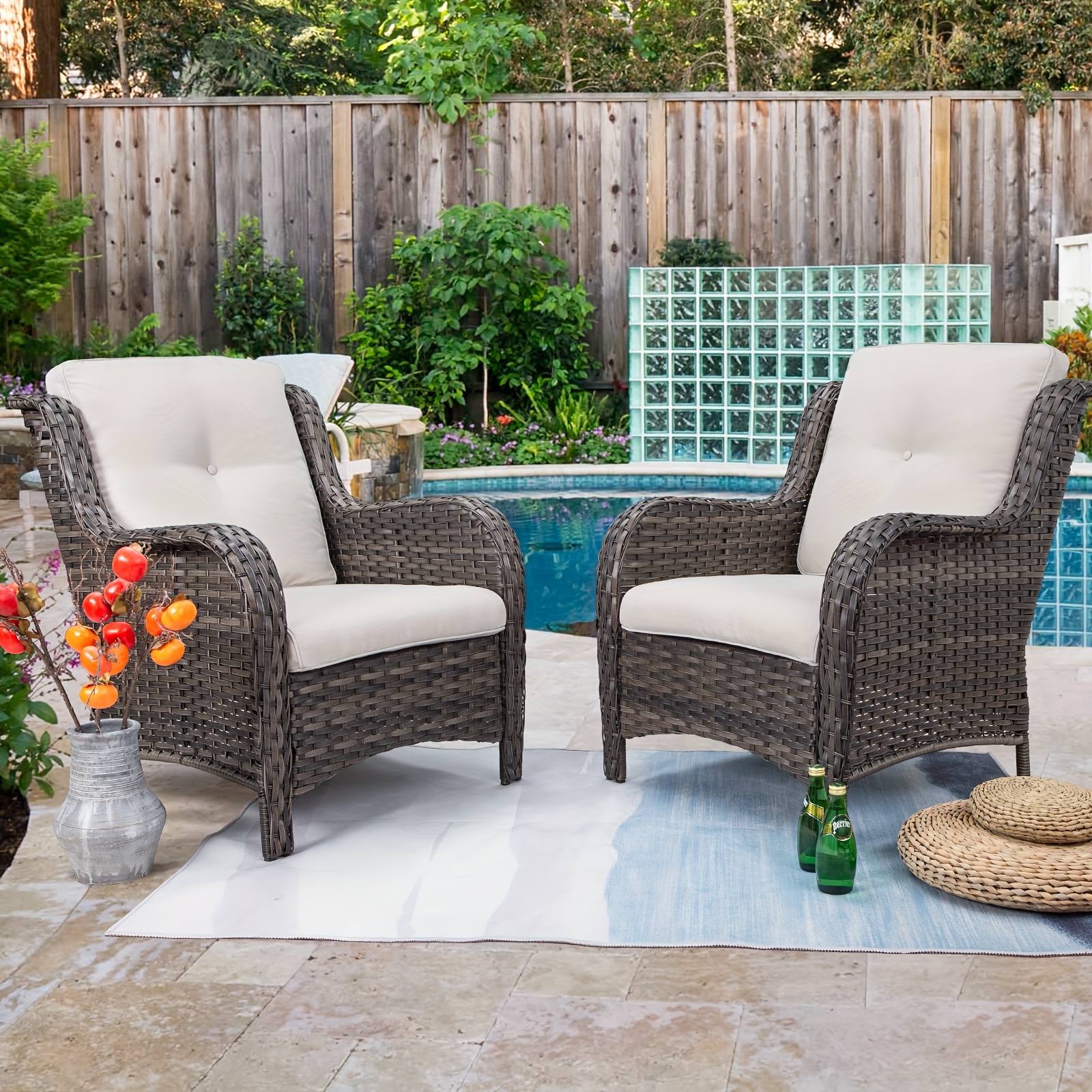 

2-piece Patio Wicker Outdoor Lounge Chair Ergonomic Arm, Wicker Set For Garden Yard Backyard Lawn Porch Poolside Balcony