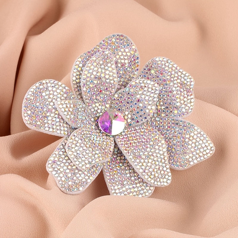 TEMU 1pc Large Diameter Double-layer Rhinestone 3d Flower Fabric Patch, In 4 Colors, Made Into Brooches, Decorations, Sparkling Rhinestone Flower