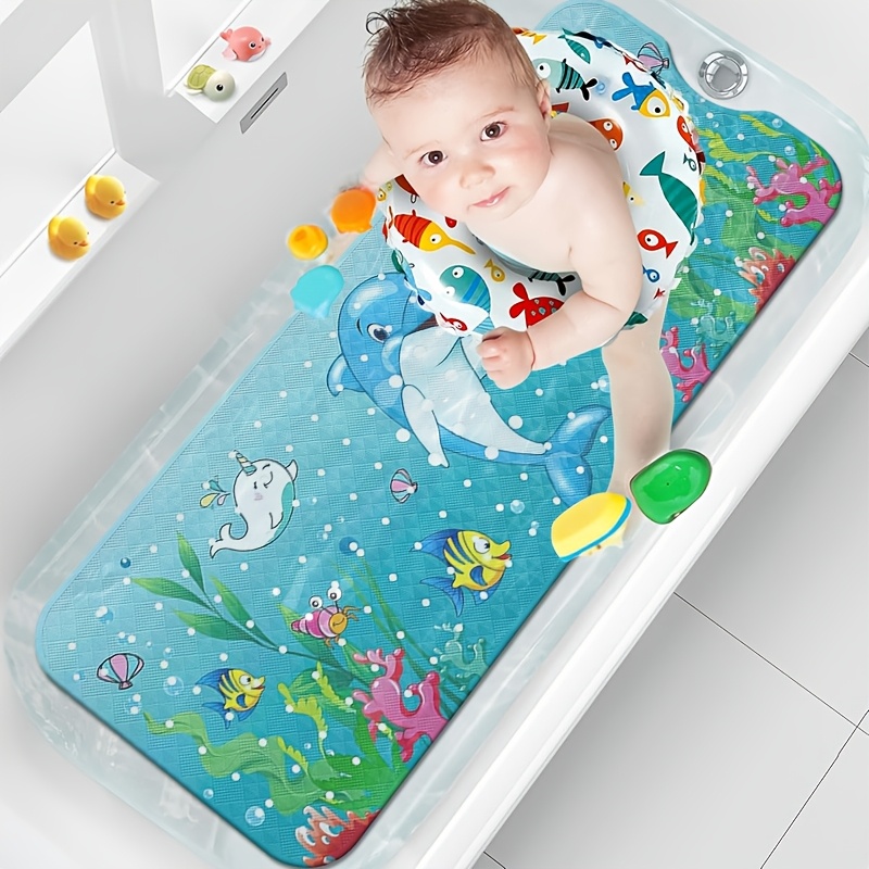 

Kids Bathtub Anti-slip Mat, Cute Ocean Animals Print, Soft And Machine Washable With Suction Cups & Drain Holes, Christmas Bathroom Safety Decor, Multiple Sizes