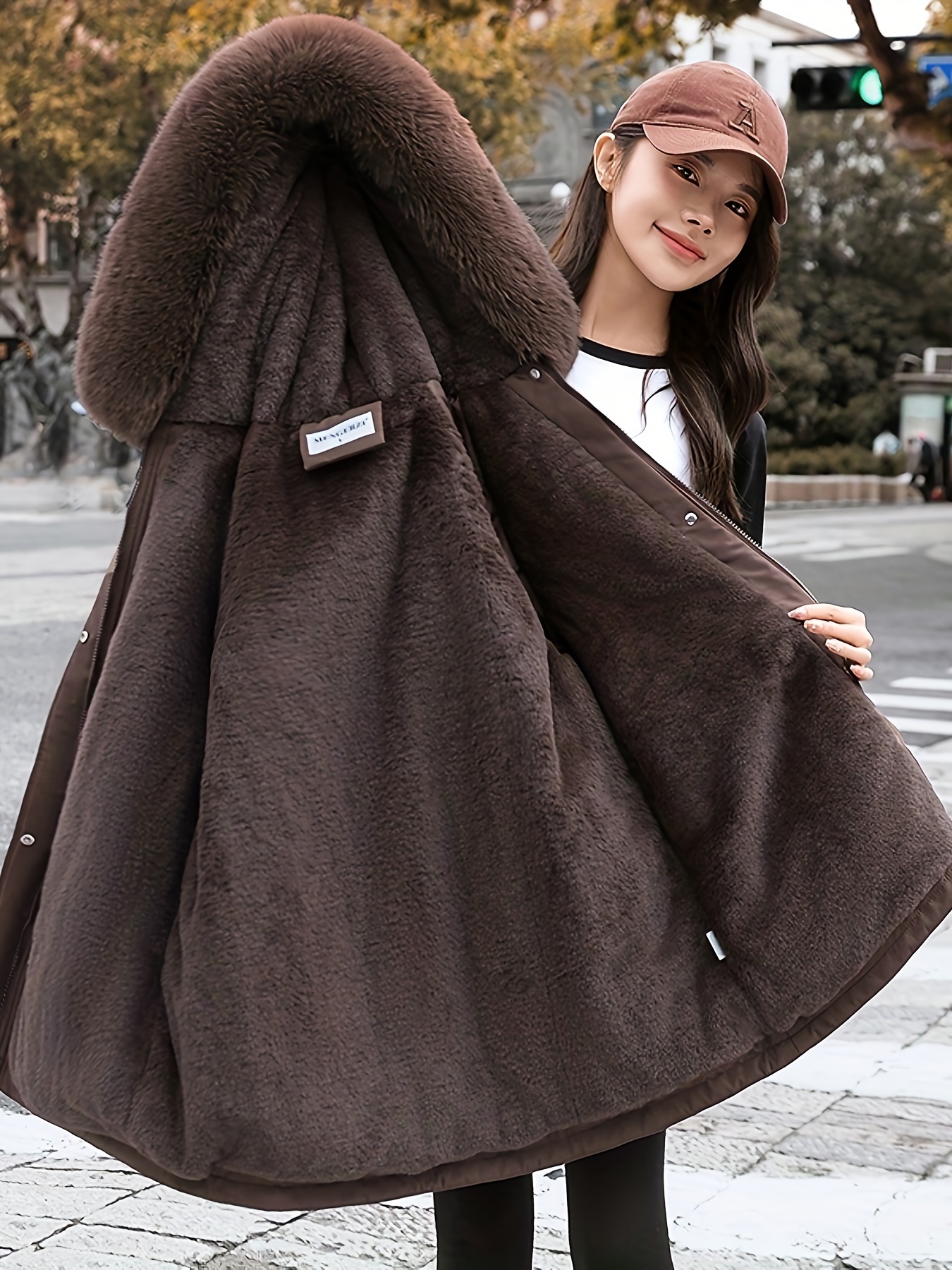 HHMY Manteau D'hiver Pour Femme - Veste D'hiver Pour Femme Avec Fourrure - Long Parka - Col En Fourrure Synthétique - Veste à Capuche - Doublure Chaude - Coupe-vent - Longueur Au