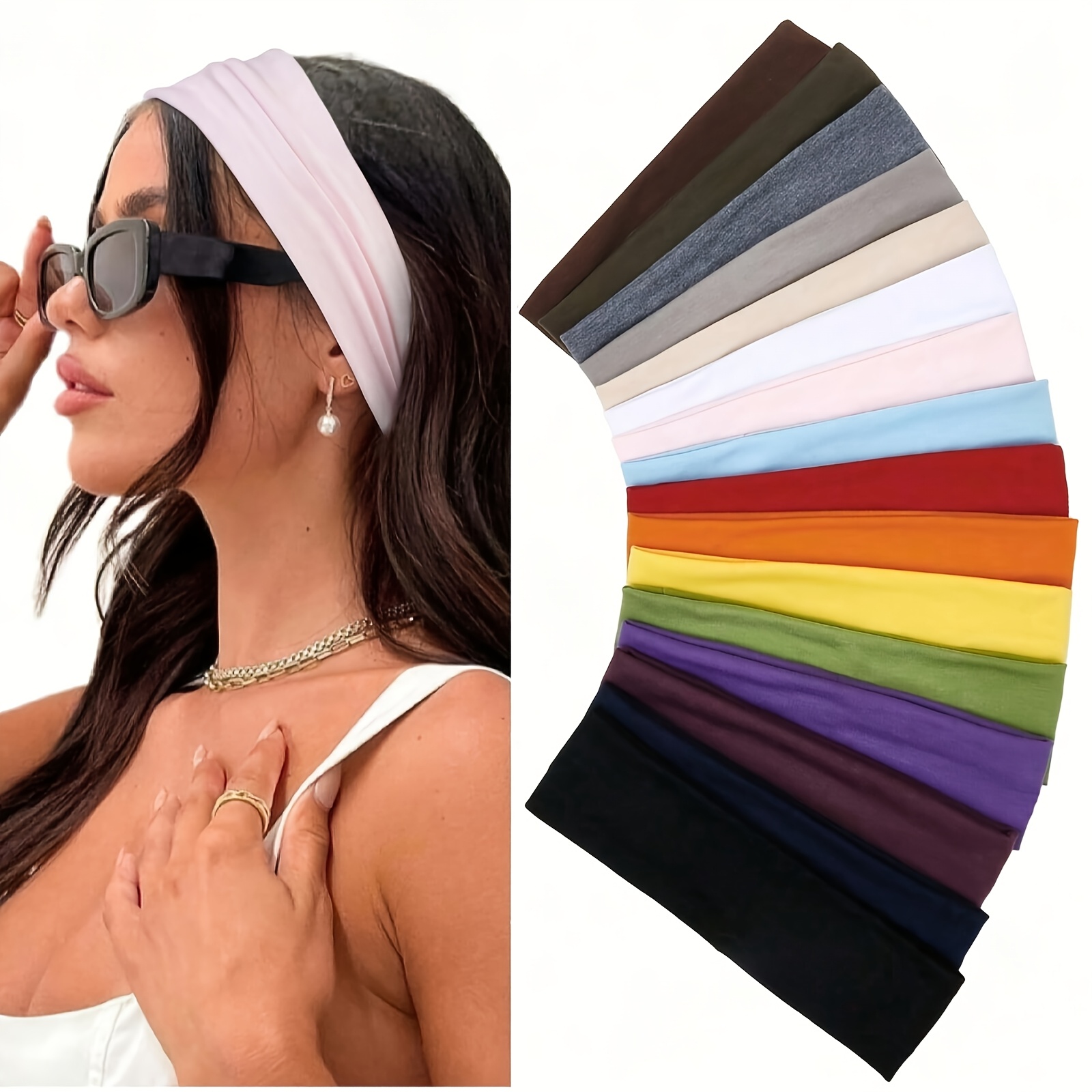 

Ensemble de 16 couleurs/1 de bandeaux non glissants pour femmes - Attaches de cheveux de sport élastiques et douces, adaptées au yoga, à à pied et aux entraînements, couleur unie