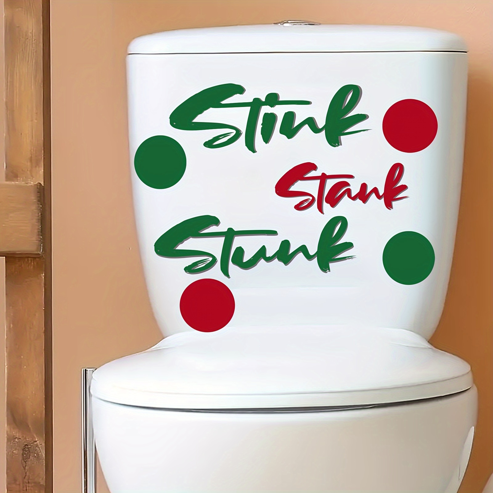 

1pc Festive Christmas "stink " Vinyl Sticker, Round Polka Dot Design, Self-adhesive Bathroom Toilet Tank Decor, Ceramic Surface, Reusable, Irregular Shape, Matte Finish