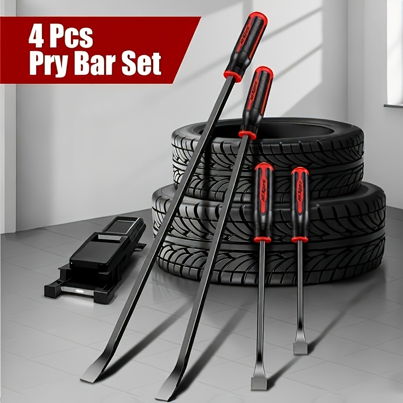 TEMU 4pcs Pry Bar Set, Heavy-duty Pry Bars, With Thickened Impact Caps, Manual Mechanical Tools, Suitable For Cars, Disassembly, Nail Pulling, Pry