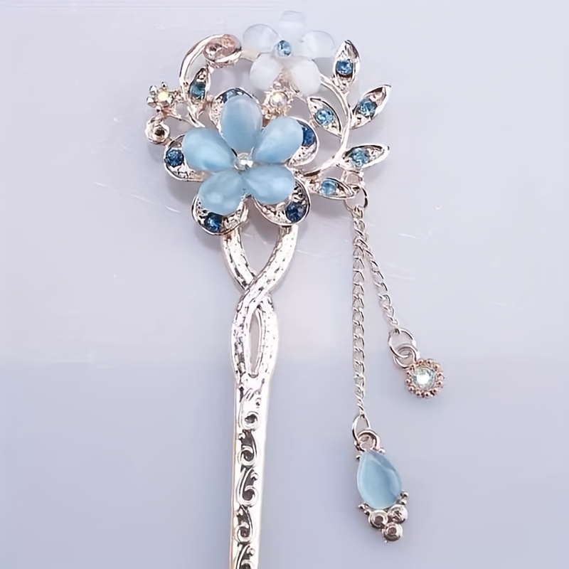 5pcs new chinese hairpin step shaking cats eye stone twin flower classical hairpin bun hair ethnic style headdress suitable for   holiday dressing prom sending to family and     in   Product details 0