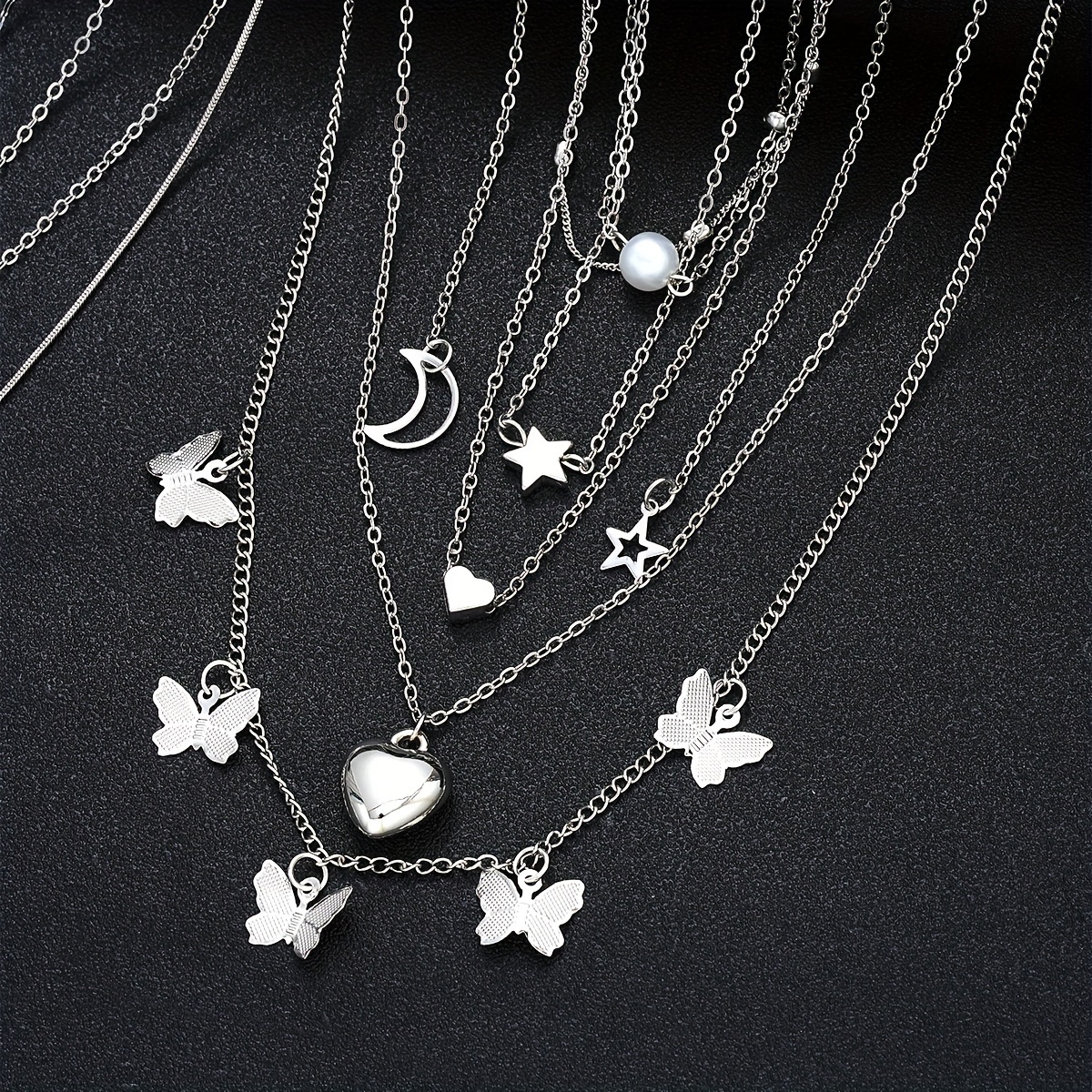 11pcs Heart Snake Butterfly Pendant Necklace Set for Women's