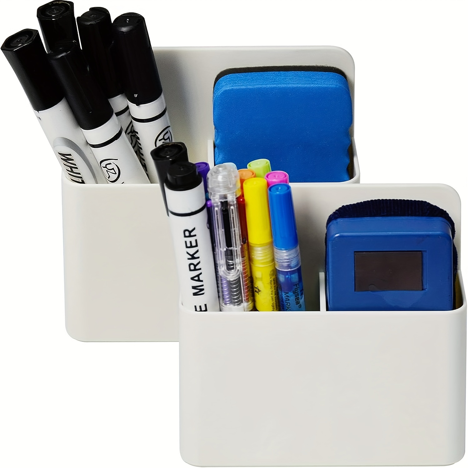 

2pcs Magnetic Dry Erase Marker Holders With Push Pins - Versatile Whiteboard & Fridge Organizer For Office Supplies