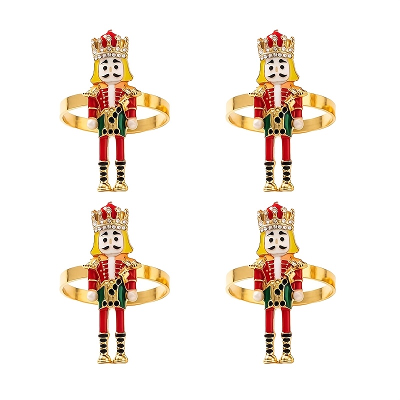 TEMU 4pcs Set, Christmas Nutcracker Napkin Rings, Red Soldier Napkin Holders, Table Napkin Ring Decorations, For Napkin Ornament Decor, Holiday Party