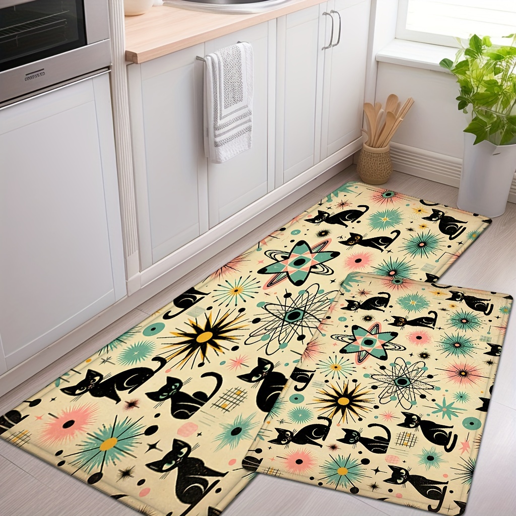 

Cozy Flannel Kitten Kitchen Mat With Non-slip Silicone Backing - Stain & Water Resistant, Living Room, Bedroom, Bathroom, And Office Decor