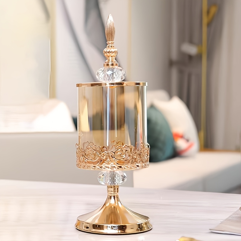 TEMU Luxury Glass Candy Jar With Lid, European/ Lace- Storage Container For Living Room Coffee Table, Decorative Organizer And Ornament