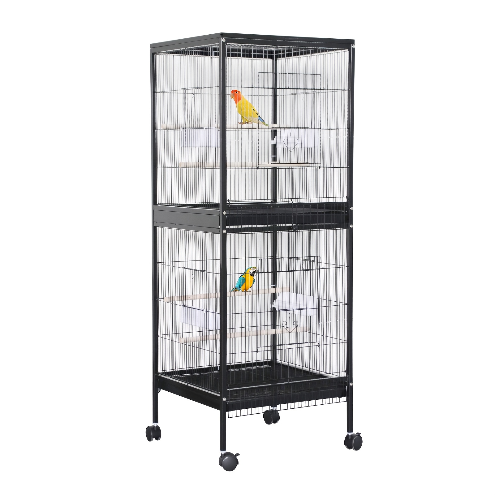 Image of 55 Inch 139.7cm Steel Bird Cage Double Stackable Bird Cage With Play Open Top Rolling Stand Pull Out Tray Spacious Bird Habitat For Canary Finch Parakeet Lovebird Roosteratiel