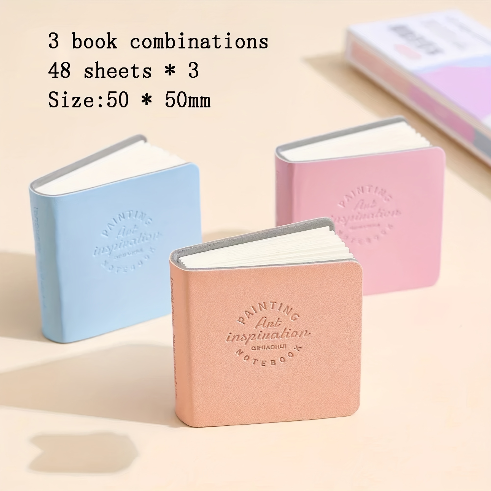 TEMU 3-pack Mini Square Watercolor Sketchbooks - Pocket Drawing Books With Thick Paper, Leather Cover, And Inspirational Quotes, Artists, Students,