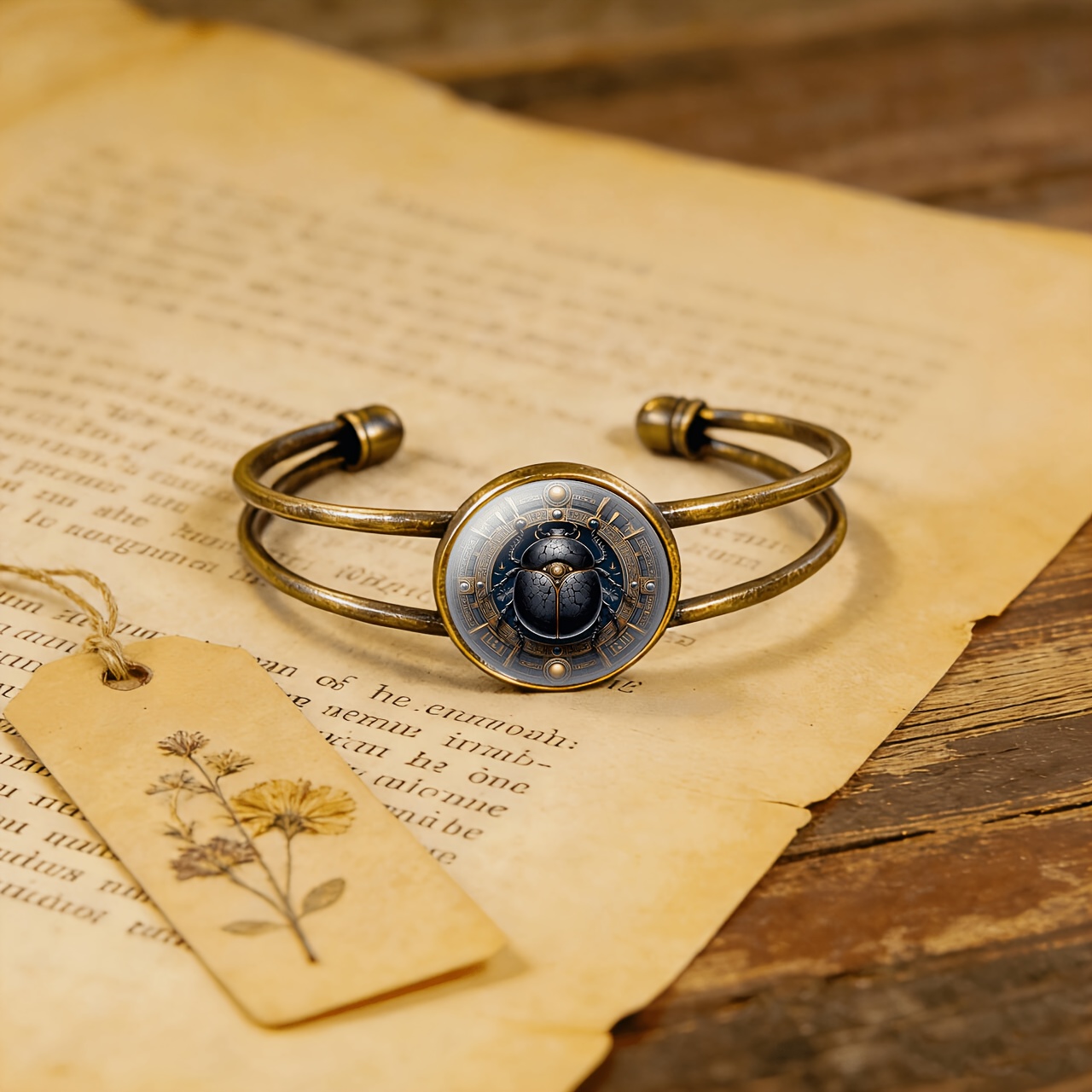 Antique Cyan Double-Layer Adjustable Open-End Bangle