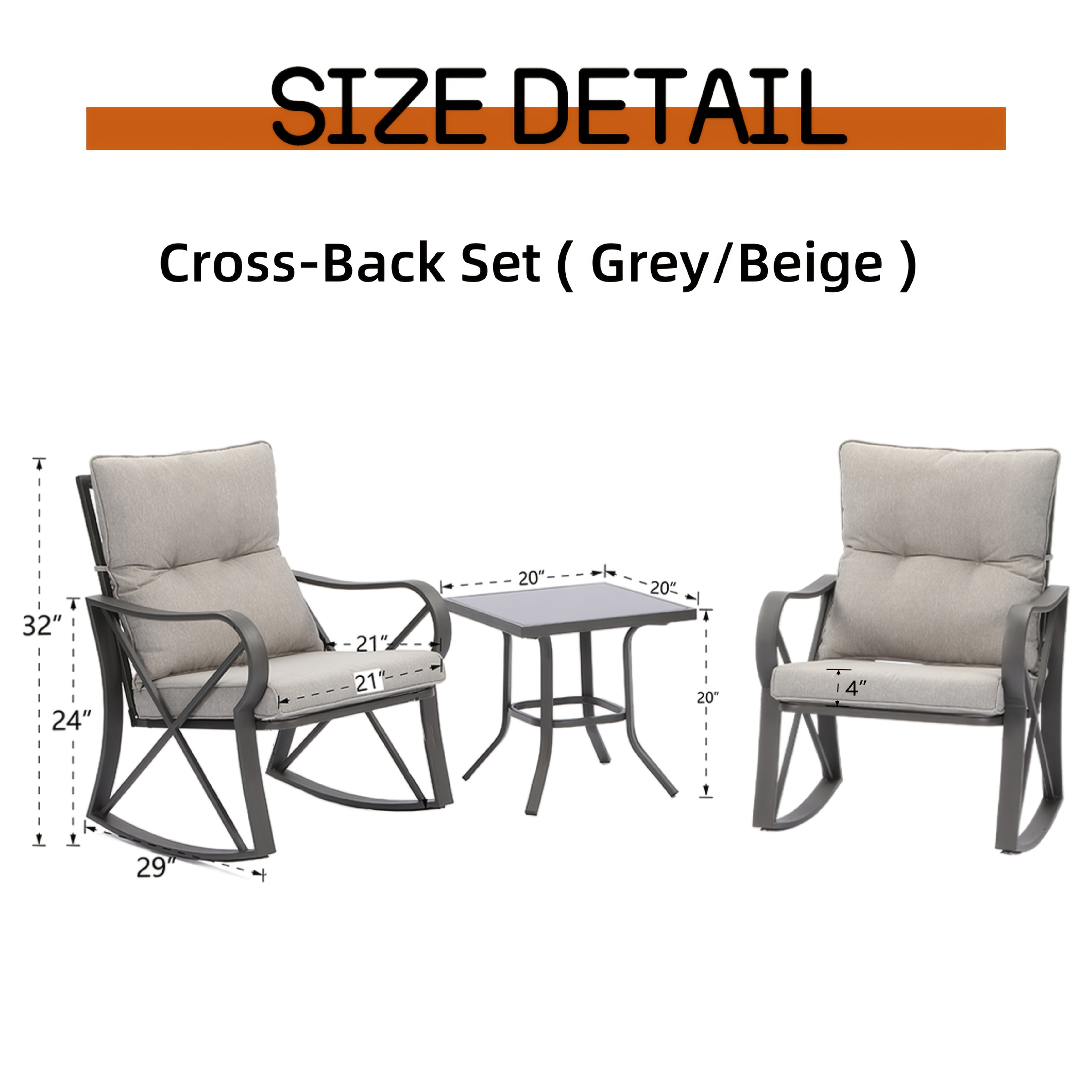 3pcs Bistro Set Patio Rocking Chairs